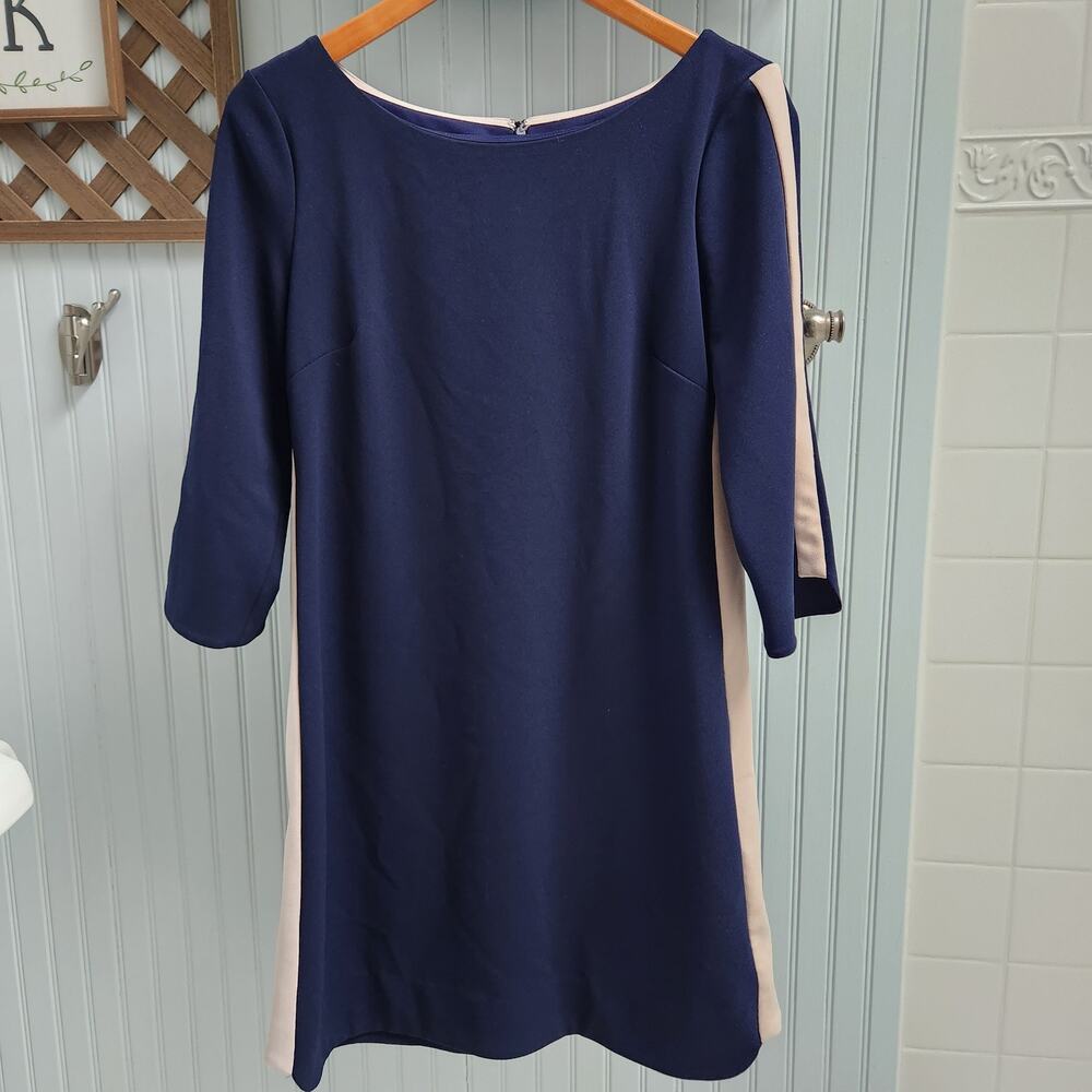 Vince Camuto Navy Blue Pink Side Stripe Half Sleeve A-Line Dress